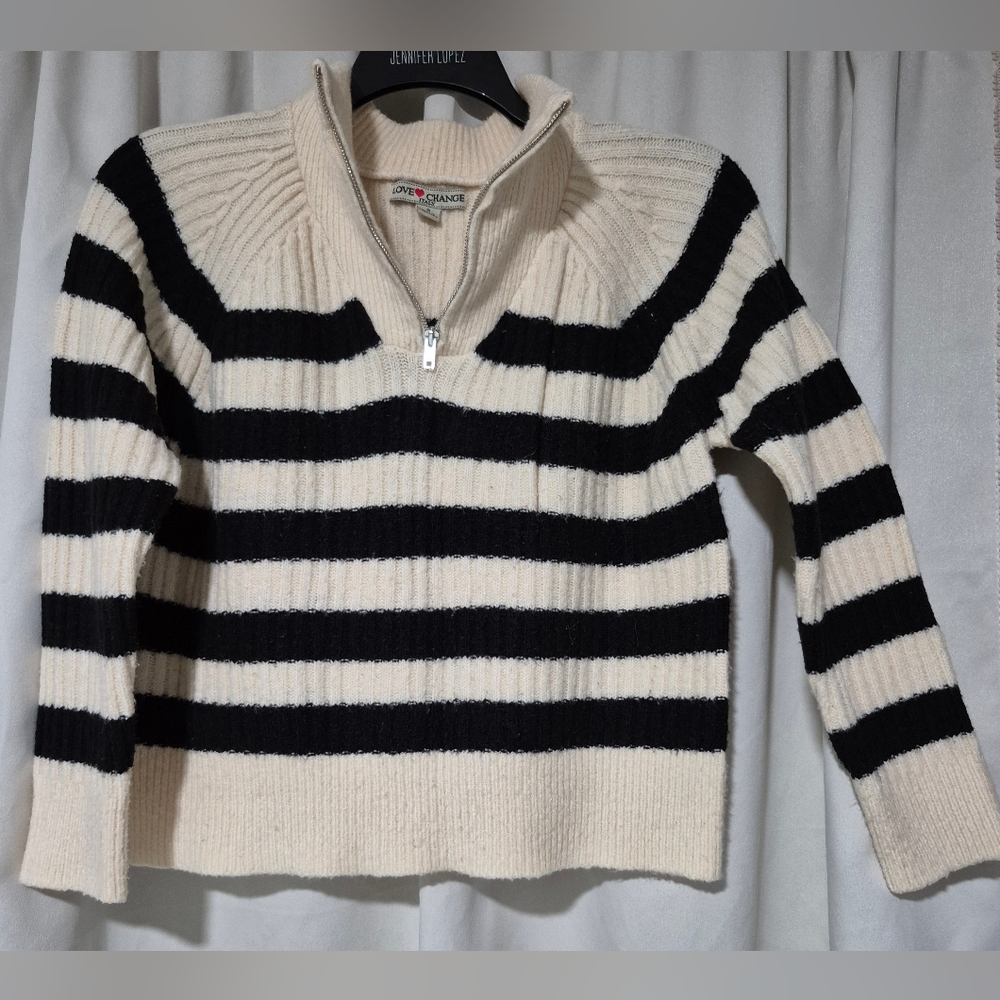 Women's Striped Sweater - Black and Cream
